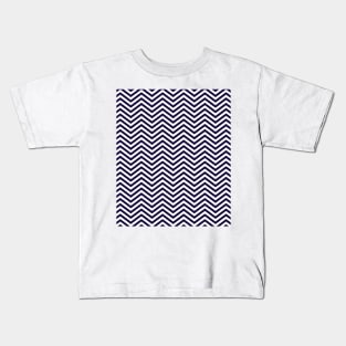 Simple Navy Blue and White Chevron Pattern Kids T-Shirt